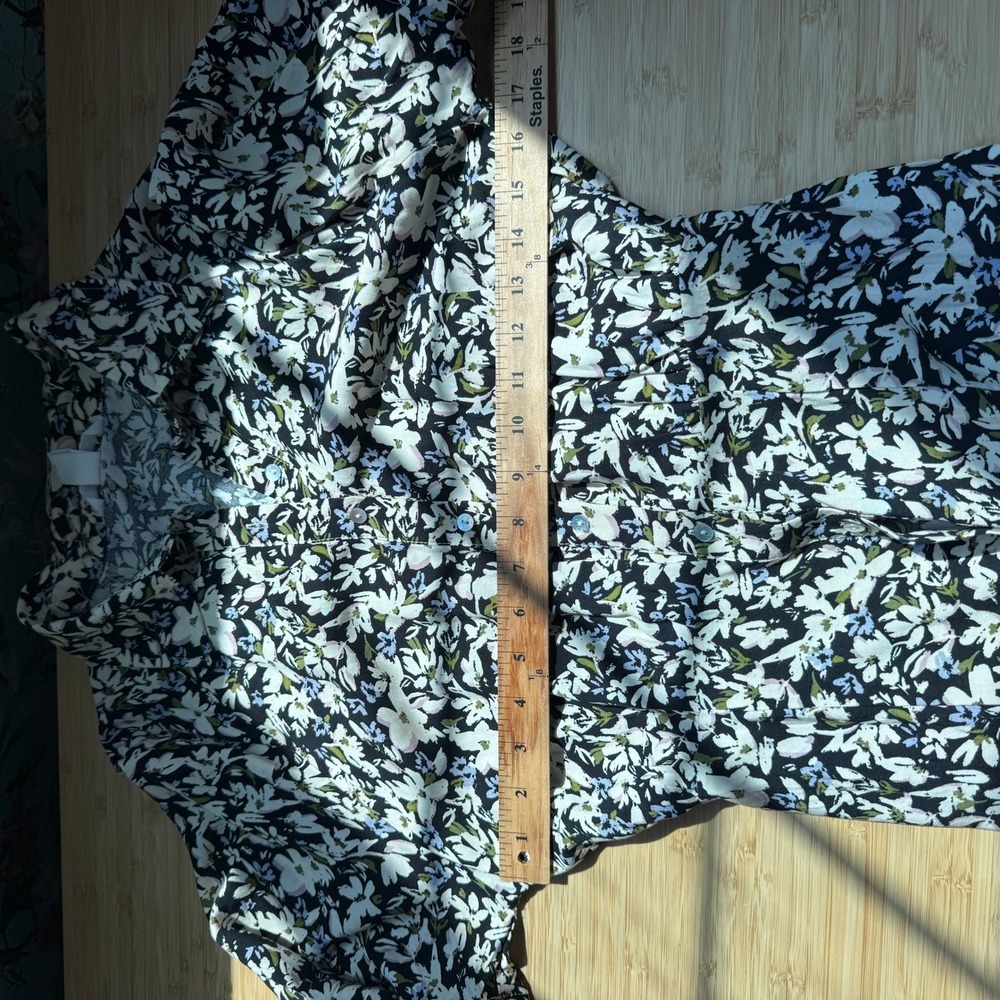 H&M Black Floral Tie-Belt Shirt Dress Womens Medium NWT Short Sleeve Midi Button - Picture 5 of 16